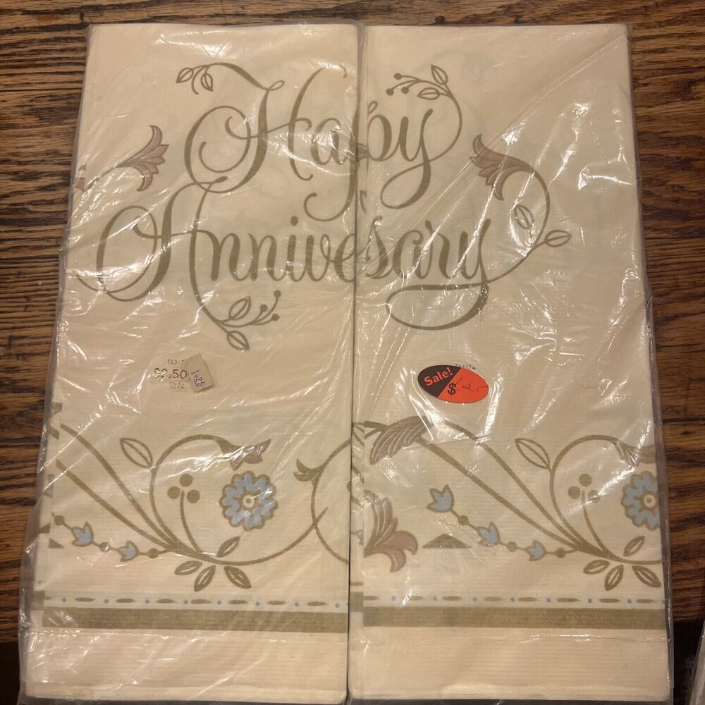 TWO 2 VTG HALLMARK Large Paper Table Cover, HAPPY ANNIVERSARY, 60” X 102”, NEW